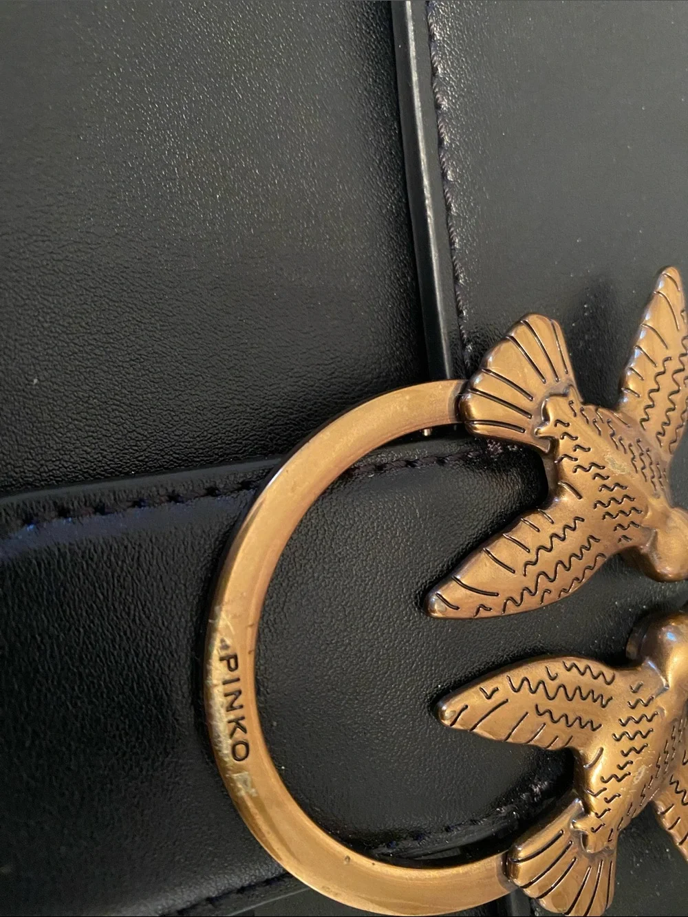 PINKO Love One leather crossbody bag Leather with Gold Bird Ring